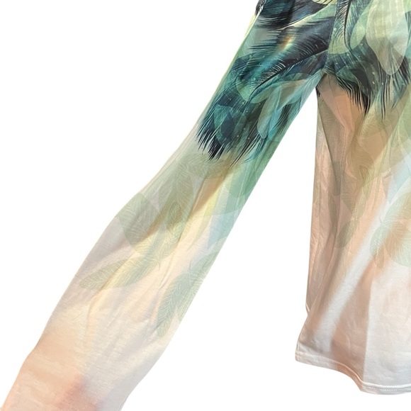 Women's Multicolor Peacock Feather Print Long Sleeve Top Sz S - Picture 4 of 5